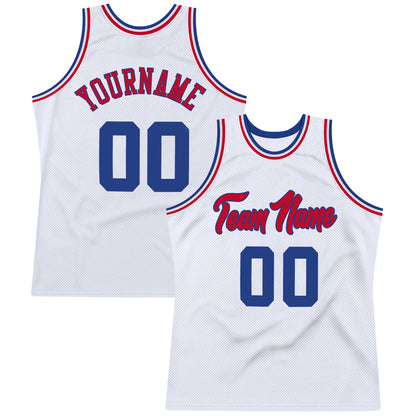 Custom White Royal-Red Authentic Throwback Basketball Jersey - Sky-Custom