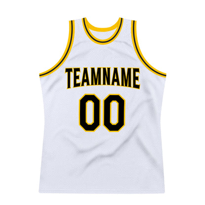 Custom White Black-Gold Authentic Throwback Basketball Jersey - Sky-Custom