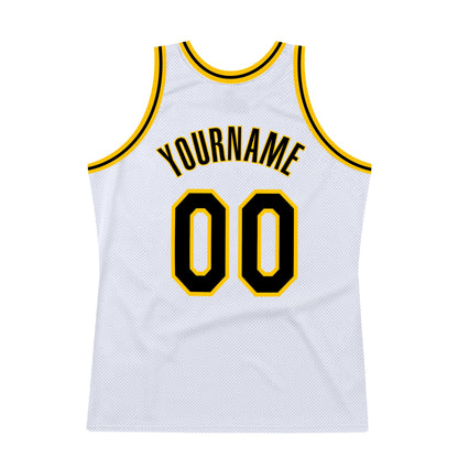 Custom White Black-Gold Authentic Throwback Basketball Jersey - Sky-Custom