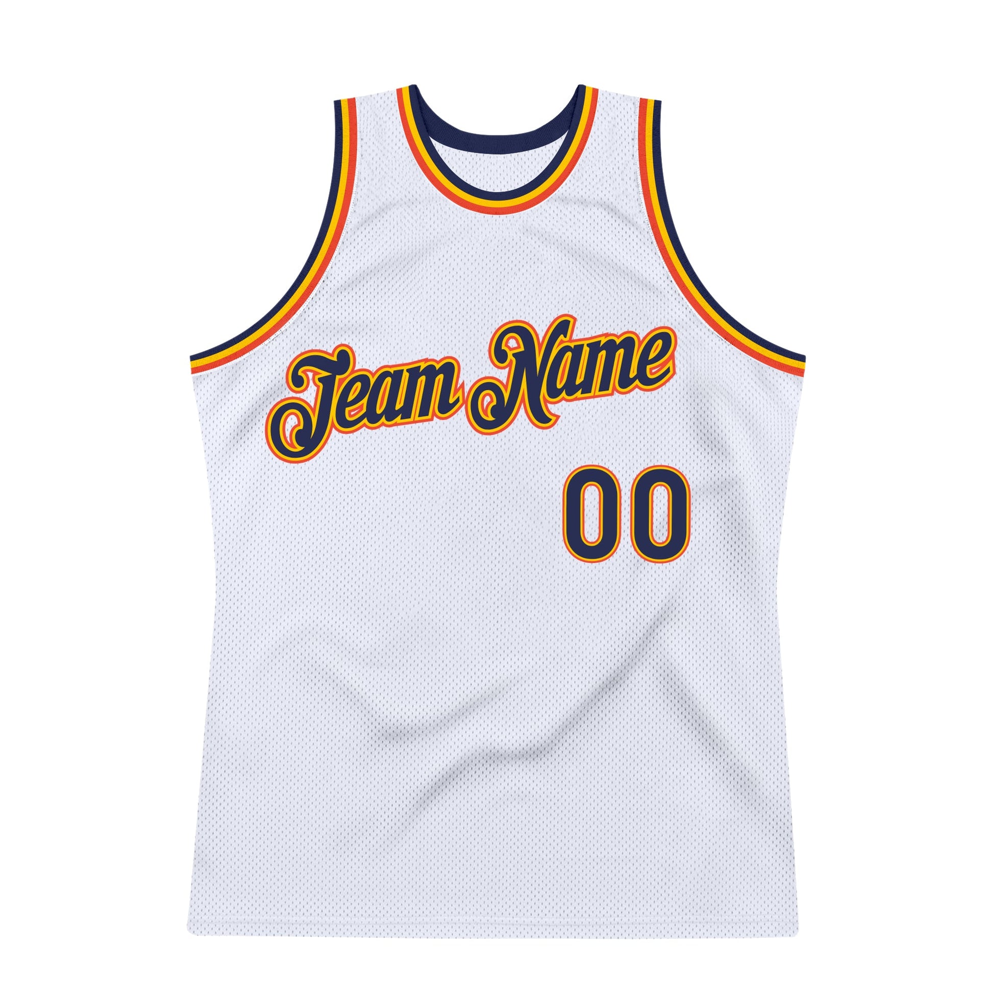 Custom White Navy-Orange Authentic Throwback Basketball Jersey - Sky-Custom