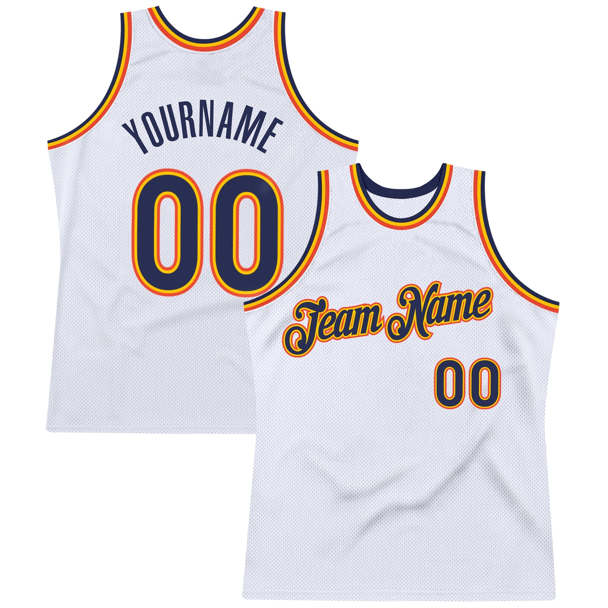 Custom White Navy-Orange Authentic Throwback Basketball Jersey - Sky-Custom