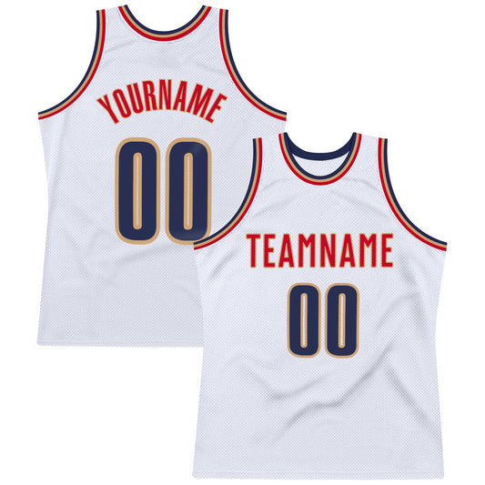 Custom White Navy-Old Gold Authentic Throwback Basketball Jersey - Sky-Custom