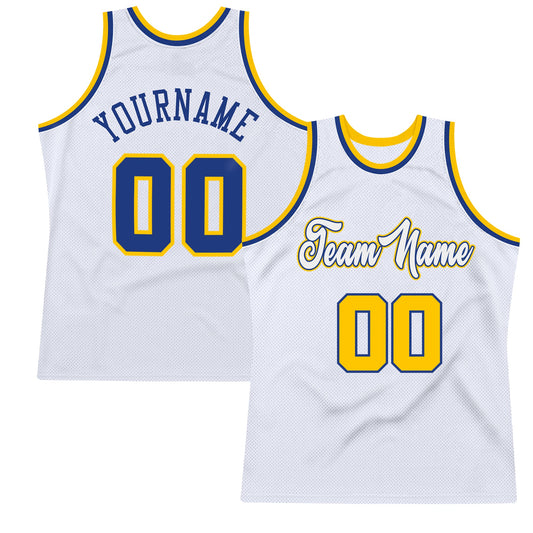 Custom White Royal-Gold Authentic Throwback Basketball Jersey - Sky-Custom