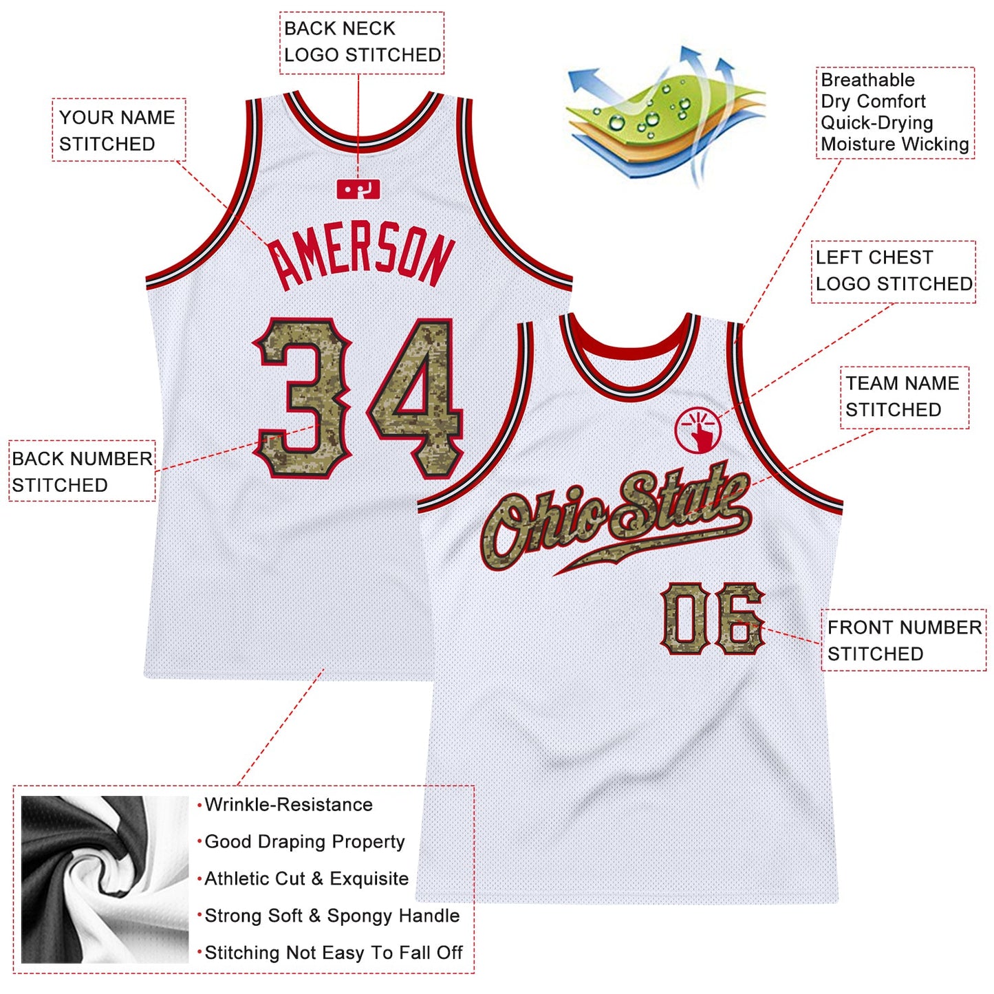 Custom White Camo-Red Authentic Throwback Basketball Jersey - Sky-Custom