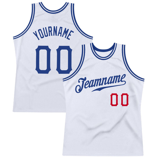Custom White Royal-Red Authentic Throwback Basketball Jersey - Sky-Custom