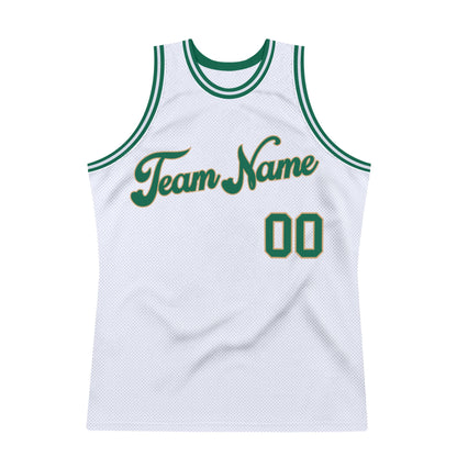 Custom White Kelly Green-Old Gold Authentic Throwback Basketball Jersey - Sky-Custom