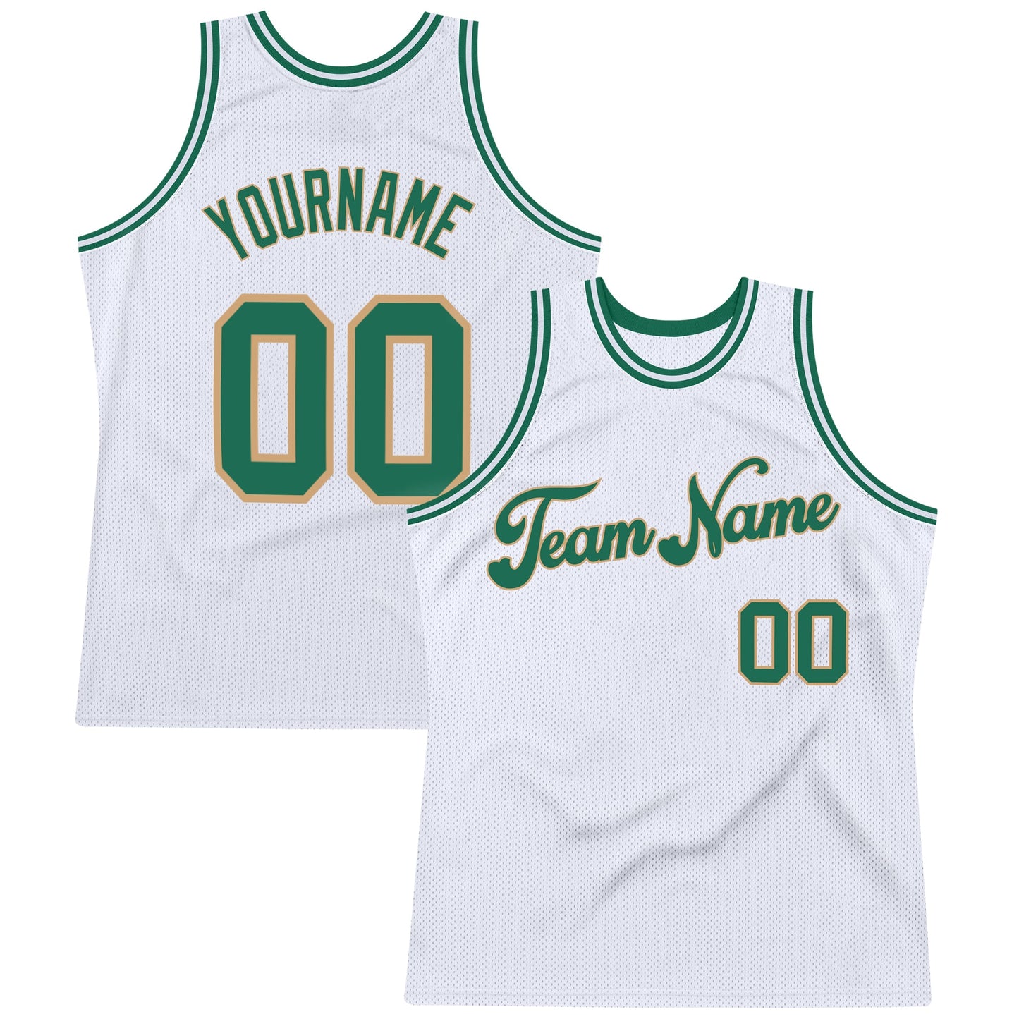 Custom White Kelly Green-Old Gold Authentic Throwback Basketball Jersey - Sky-Custom