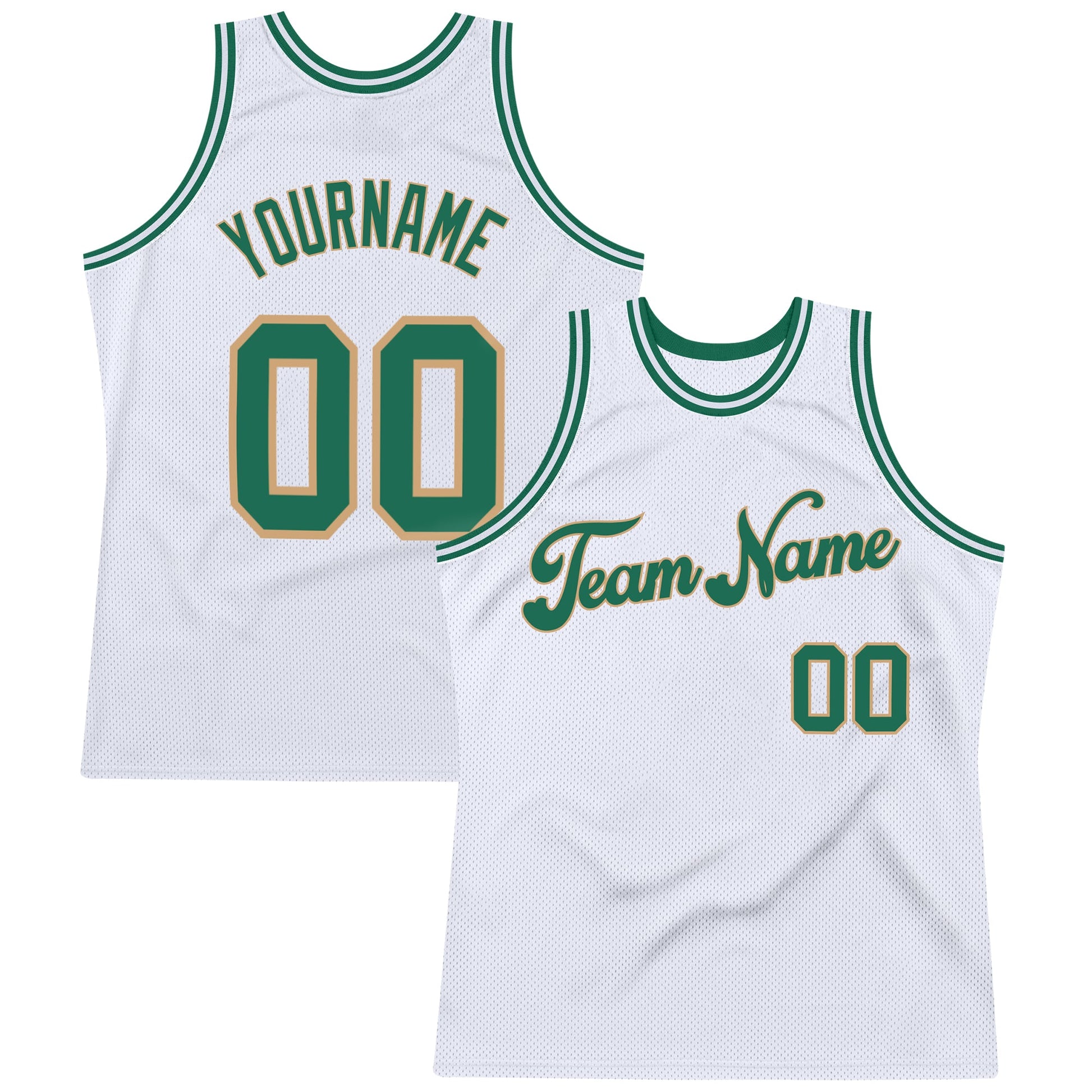 Custom White Kelly Green-Old Gold Authentic Throwback Basketball Jersey - Sky-Custom