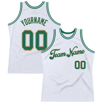 Custom White Kelly Green-Old Gold Authentic Throwback Basketball Jersey - Sky-Custom