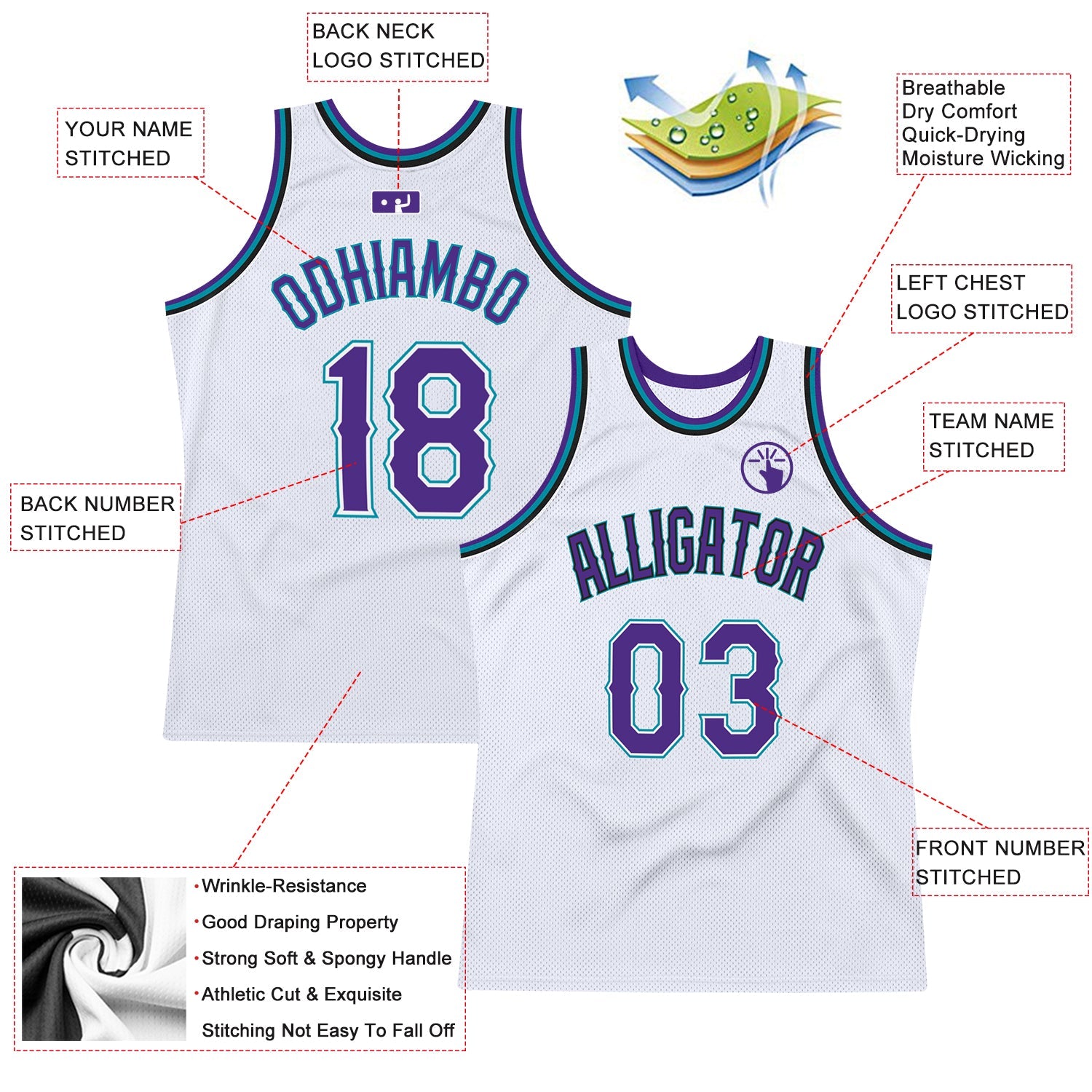 Custom White Purple-Teal Authentic Throwback Basketball Jersey - Sky-Custom