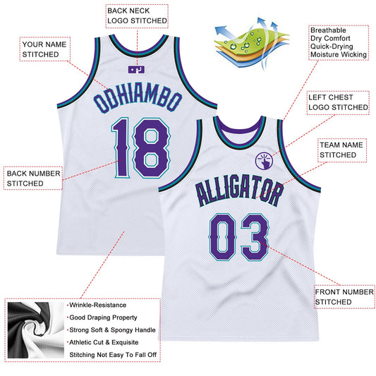 Custom White Purple-Teal Authentic Throwback Basketball Jersey - Sky-Custom