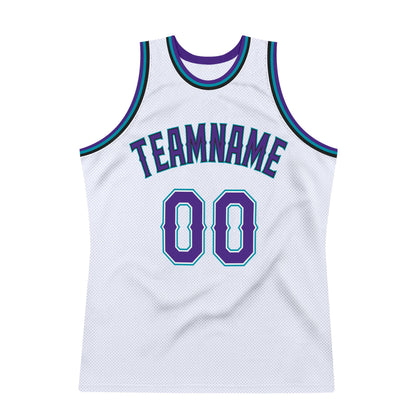 Custom White Purple-Teal Authentic Throwback Basketball Jersey - Sky-Custom