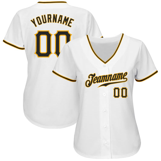 Custom White Black-Gold Authentic Baseball Jersey - Sky-Custom