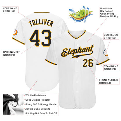 Custom White Black-Gold Authentic Baseball Jersey - Sky-Custom