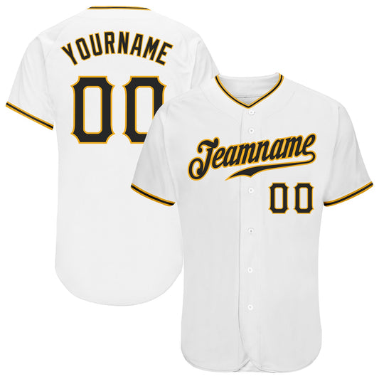 Custom White Black-Gold Authentic Baseball Jersey - Sky-Custom