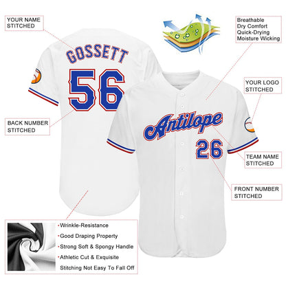Custom White Royal-Red Authentic Baseball Jersey - Sky-Custom