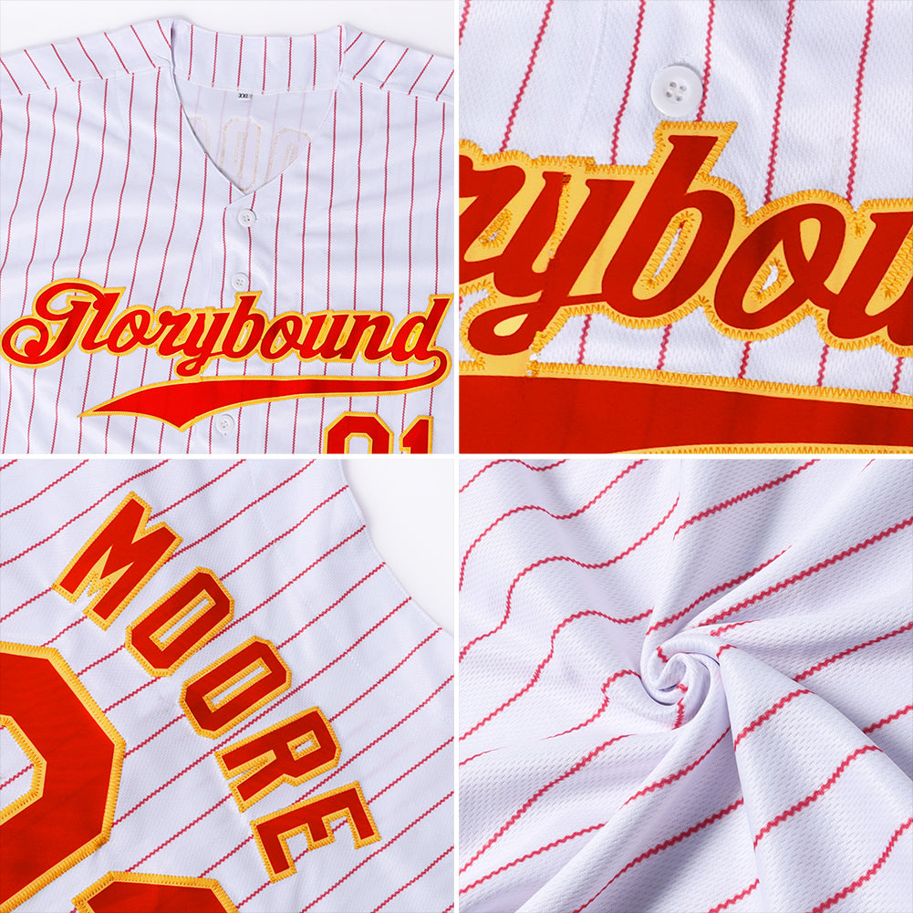 Custom White Red Pinstripe Red Authentic Baseball Jersey - Sky-Custom