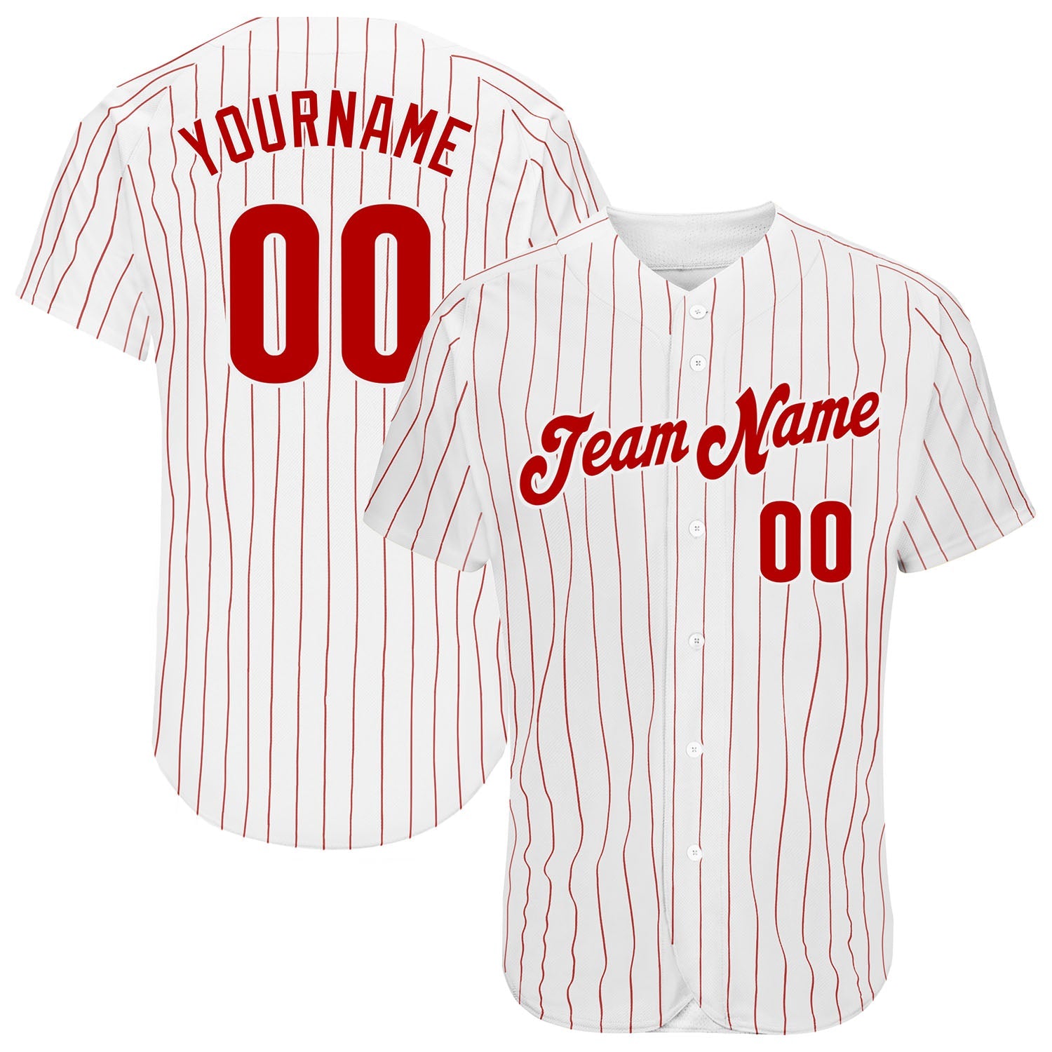 Custom White Red Pinstripe Red Authentic Baseball Jersey - Sky-Custom