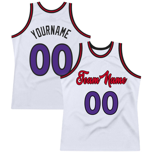 Custom White Purple-Red Authentic Throwback Basketball Jersey - Sky-Custom