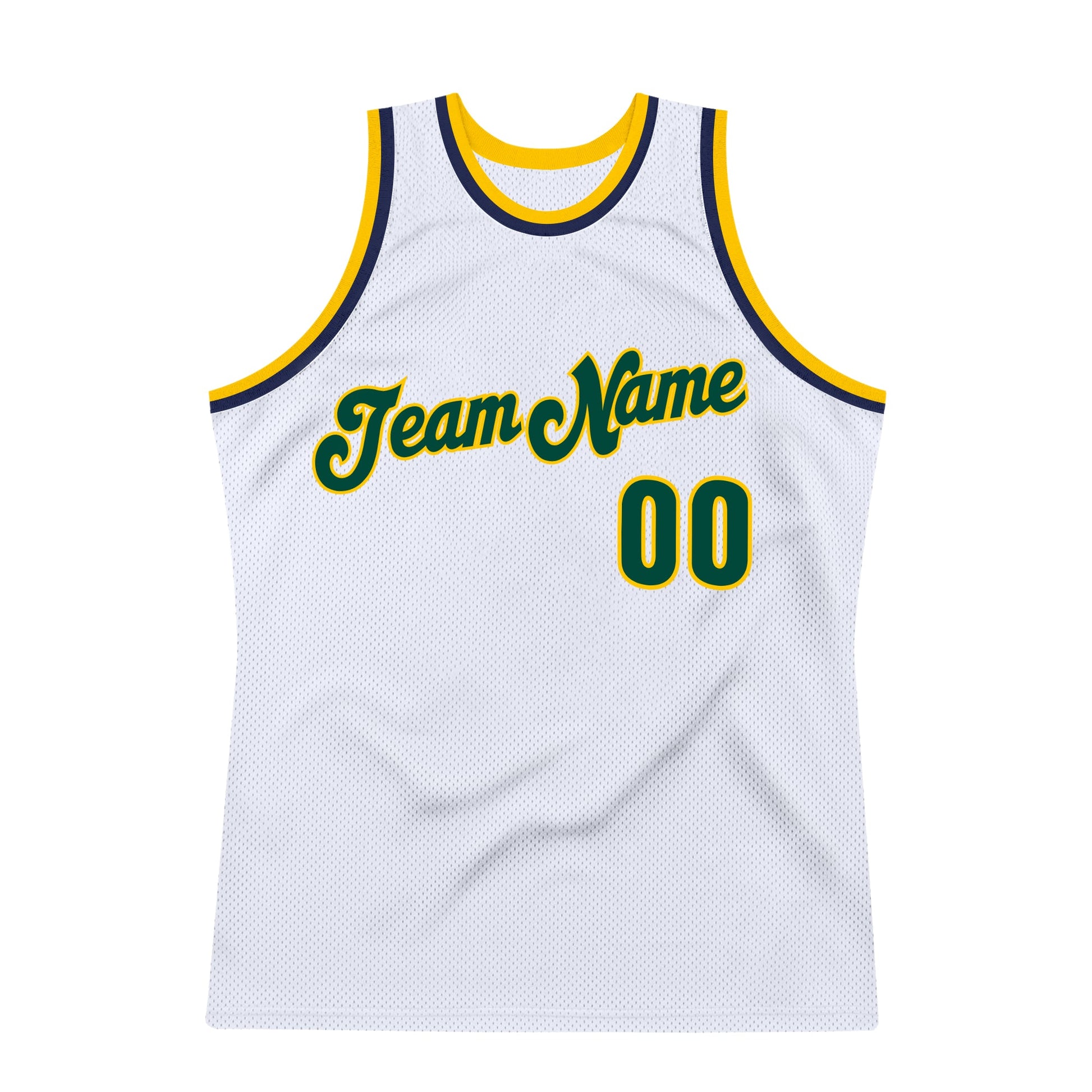 Custom White Hunter Green-Gold Authentic Throwback Basketball Jersey - Sky-Custom