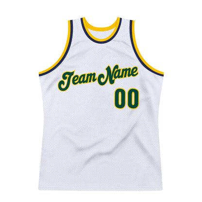 Custom White Hunter Green-Gold Authentic Throwback Basketball Jersey - Sky-Custom
