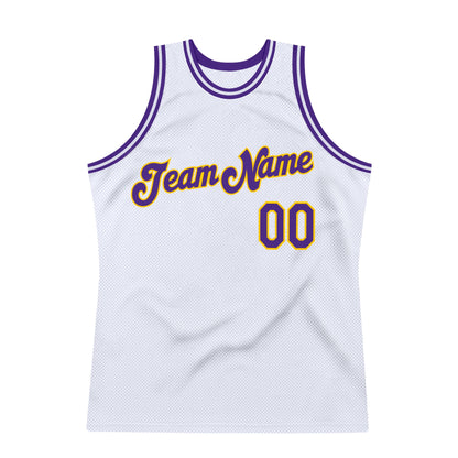 Custom White Purple-Gold Authentic Throwback Basketball Jersey - Sky-Custom