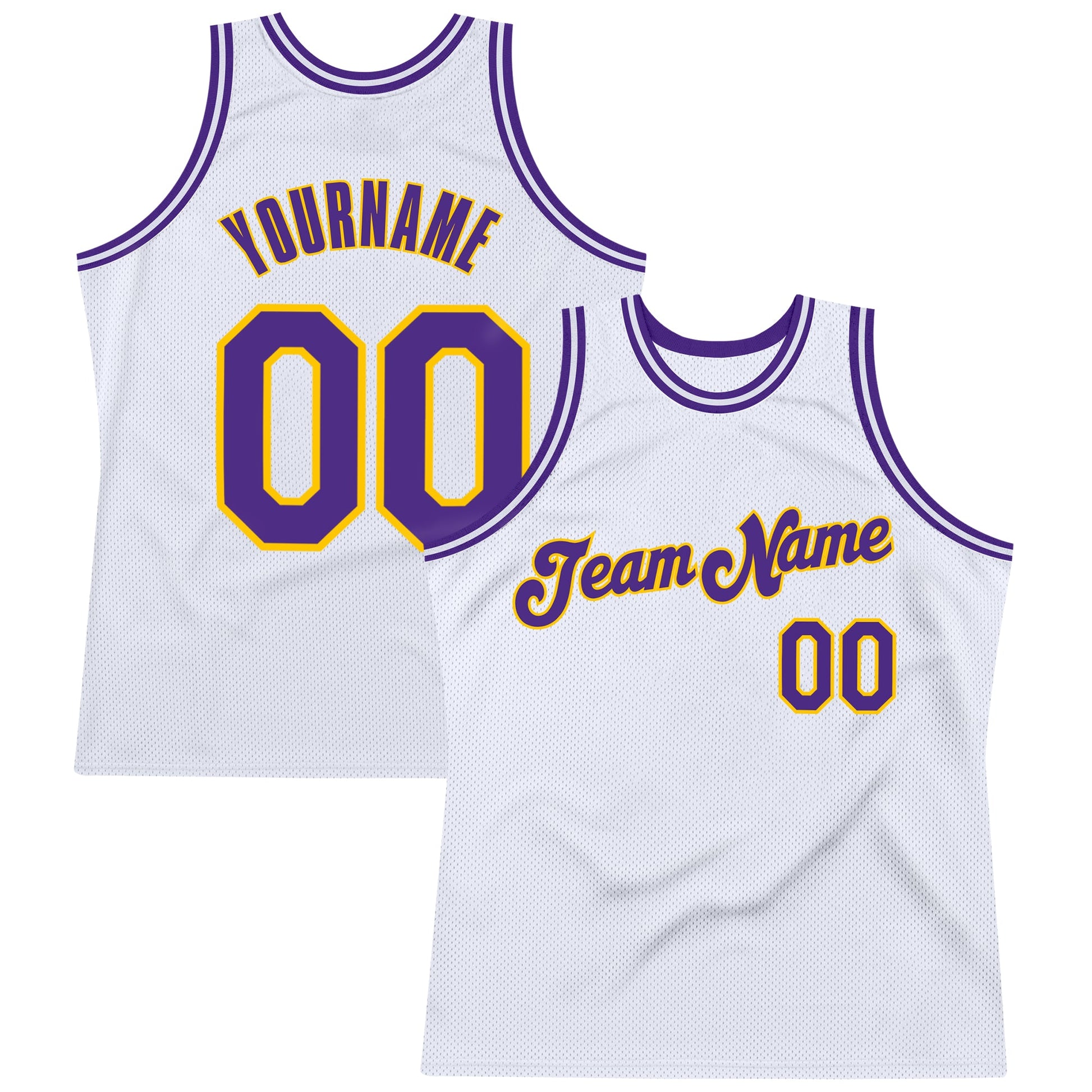 Custom White Purple-Gold Authentic Throwback Basketball Jersey - Sky-Custom