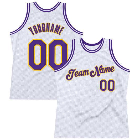 Custom White Purple-Gold Authentic Throwback Basketball Jersey - Sky-Custom