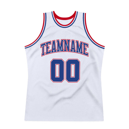 Custom White Royal-Red Authentic Throwback Basketball Jersey - Sky-Custom