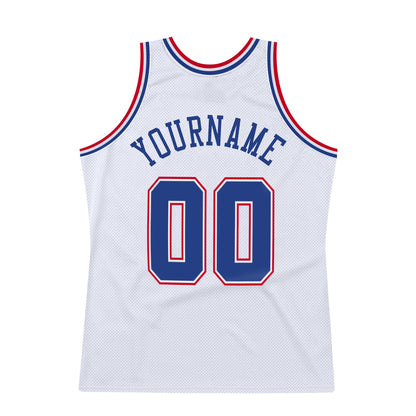 Custom White Royal-Red Authentic Throwback Basketball Jersey - Sky-Custom