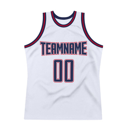 Custom White Navy-Red Authentic Throwback Basketball Jersey - Sky-Custom