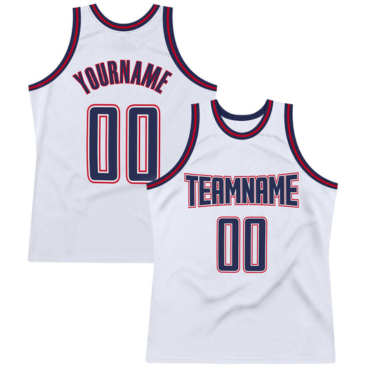 Custom White Navy-Red Authentic Throwback Basketball Jersey - Sky-Custom