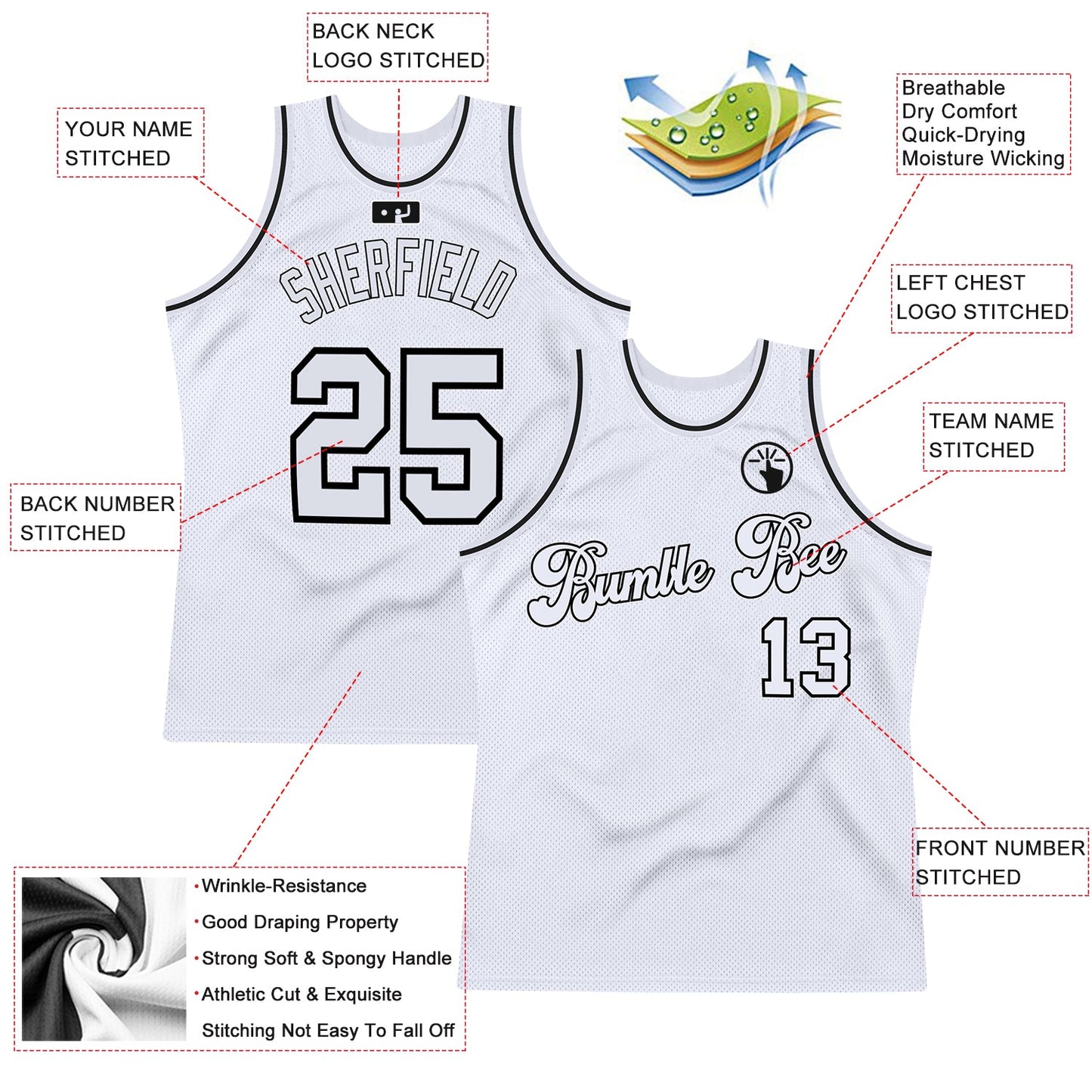 Custom White White-Black Authentic Throwback Basketball Jersey - Sky-Custom