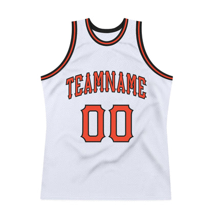 Custom White Orange-Black Authentic Throwback Basketball Jersey - Sky-Custom