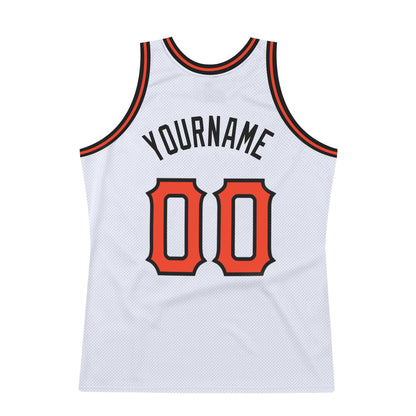 Custom White Orange-Black Authentic Throwback Basketball Jersey - Sky-Custom