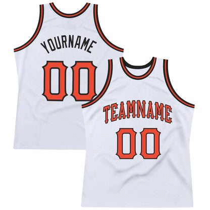 Custom White Orange-Black Authentic Throwback Basketball Jersey - Sky-Custom