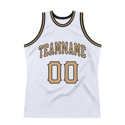 Custom White Old Gold-Black Authentic Throwback Basketball Jersey - Sky-Custom