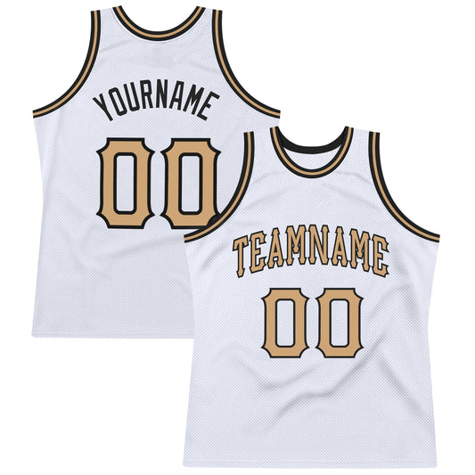 Custom White Old Gold-Black Authentic Throwback Basketball Jersey - Sky-Custom