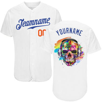 Custom White Royal-Orange Authentic Skull Fashion Baseball Jersey - Sky-Custom