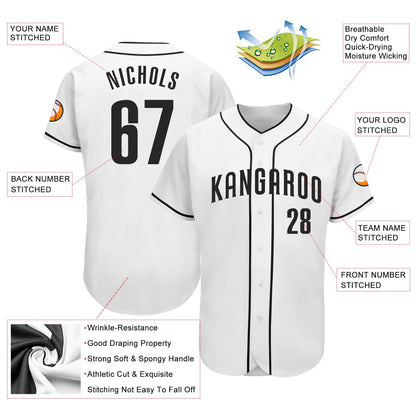 Custom White Black Authentic Baseball Jersey - Sky-Custom