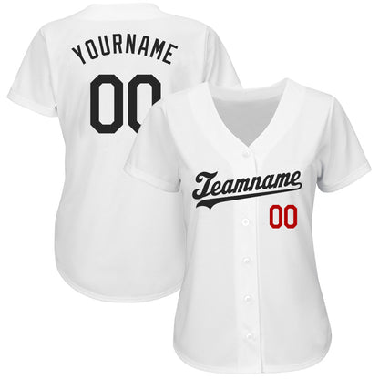 Custom White Black-Red Authentic Baseball Jersey - Sky-Custom