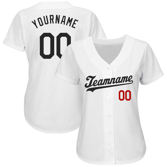 Custom White Black-Red Authentic Baseball Jersey - Sky-Custom