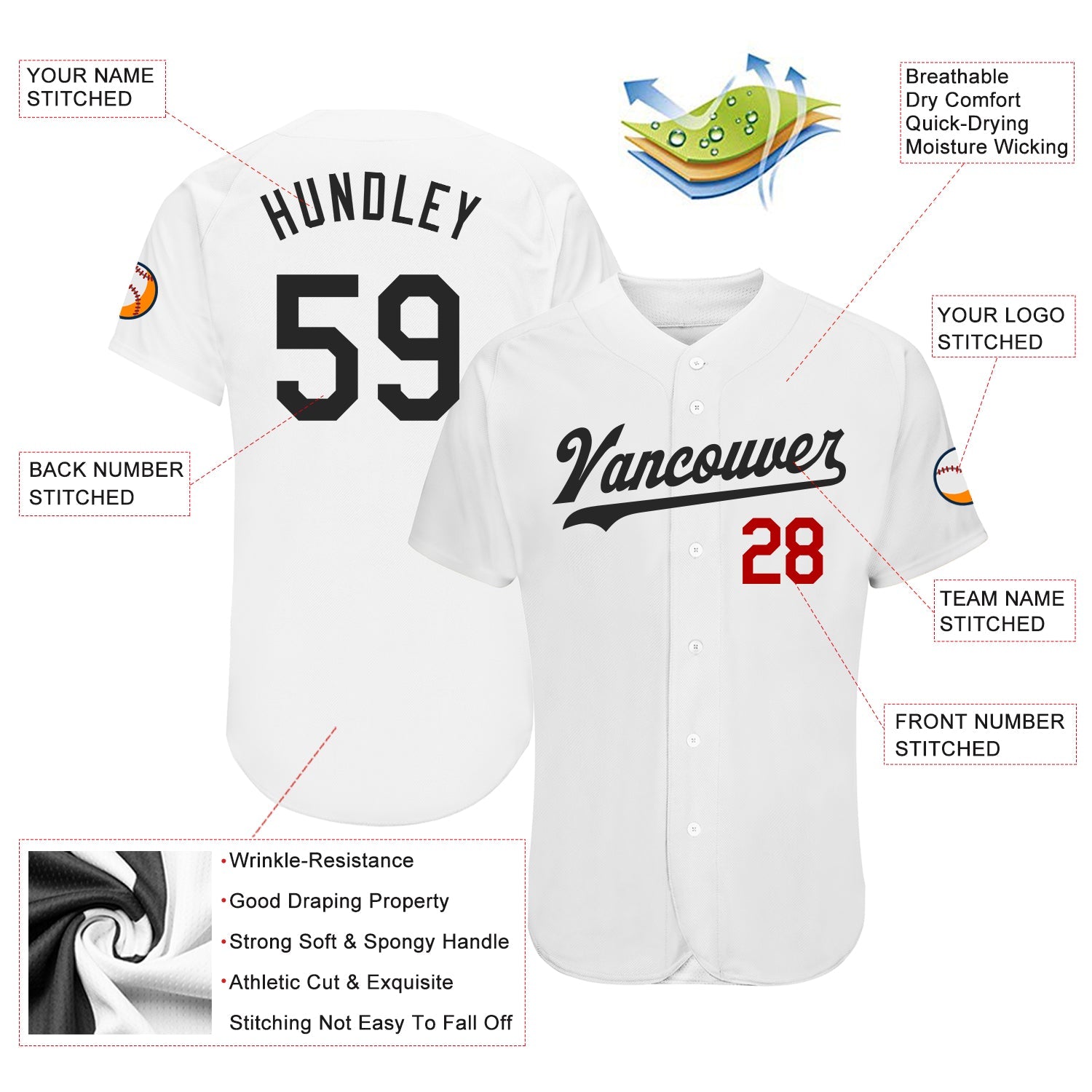 Custom White Black-Red Authentic Baseball Jersey - Sky-Custom