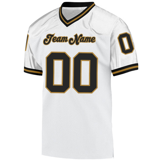 Custom White Black-Old Gold Mesh Authentic Throwback Football Jersey - Sky-Custom