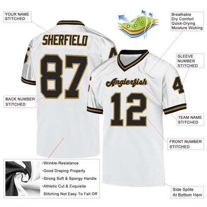 Custom White Black-Old Gold Mesh Authentic Throwback Football Jersey - Sky-Custom
