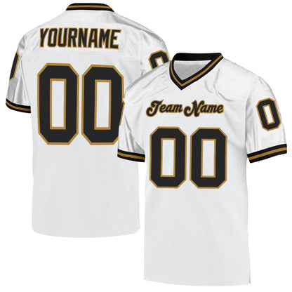 Custom White Black-Old Gold Mesh Authentic Throwback Football Jersey - Sky-Custom