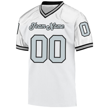 Custom White Silver-Black Mesh Authentic Throwback Football Jersey - Sky-Custom