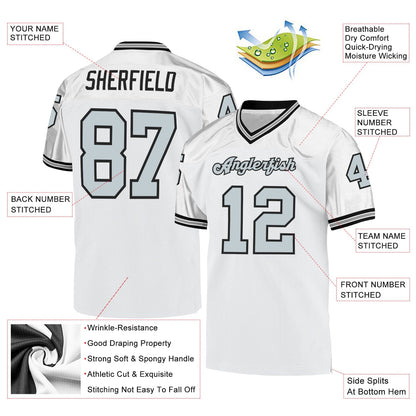 Custom White Silver-Black Mesh Authentic Throwback Football Jersey - Sky-Custom
