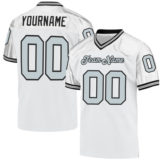 Custom White Silver-Black Mesh Authentic Throwback Football Jersey - Sky-Custom