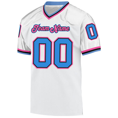 Custom White Powder Blue-Pink Mesh Authentic Throwback Football Jersey - Sky-Custom